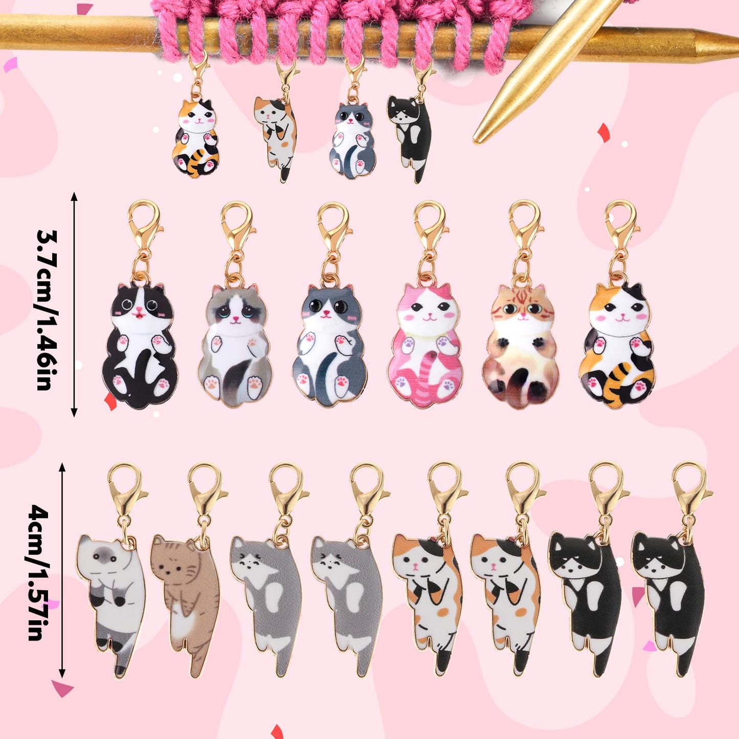 14 Pcs Cat Stitch Marker Lovely Keychain with Lobster Claw Clasp Animal Leverback Knitting Charm Large Crochet Locking Marker Alloy Weaving Sewing Accessories for Needlework Adult DIY Craft Handmade