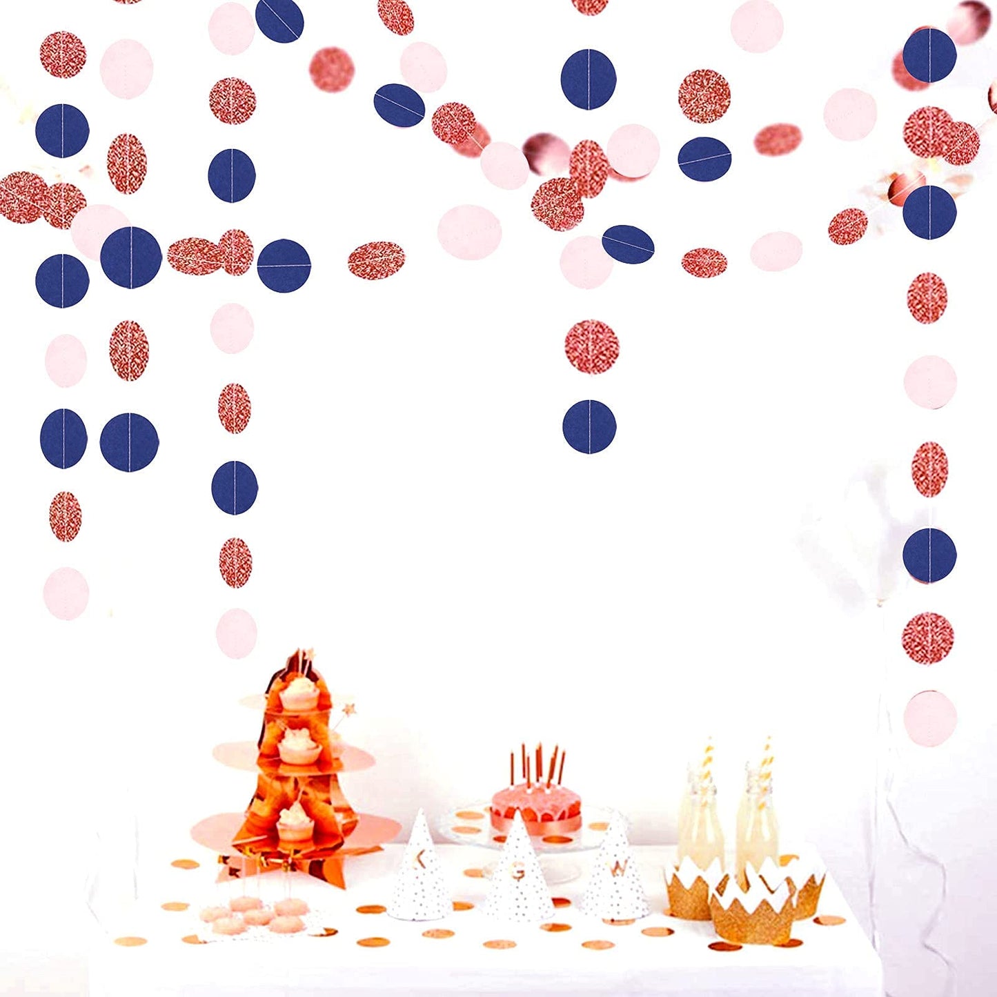 Navy-Blue Pink Rose-Gold Gender-Reveal Decorations - 52FT Party Streamers Garland Backdrop Banner Decor,Baby Bridal Shower Engagement Christmas Wedding Birthday Paper Streamer Lasting Surprise