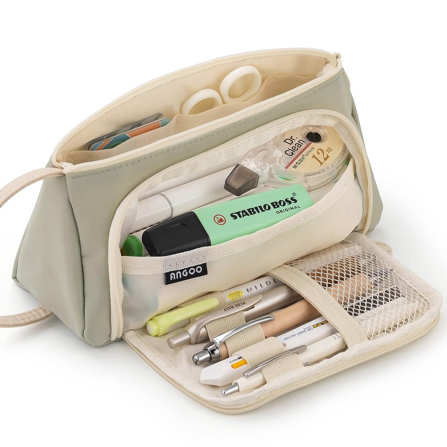 Pencil Case Large Capacity Pencil Pouch School Suppies Pen Case Simple Stationery College Office Organizer for Girls Adults-Light Green