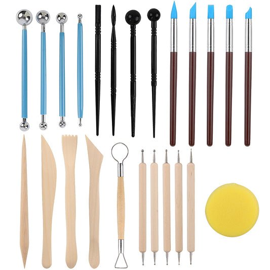 24pcs Polymer Clay Sculpting Tools Set with Stylus and Rock Painting Kit - Air Dry Clay Modeling Tools for Pottery and Sculpture