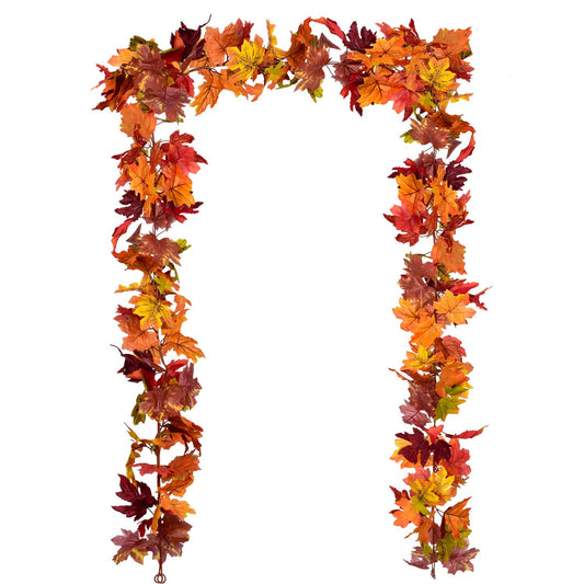 2 Pack Fall Garland Maple Leaf, 5.9Ft/Piece Hanging Vine Garland Artificial Autumn Foliage Garland Thanksgiving Decor for Home Wedding Fireplace Party Christmas (Brown)