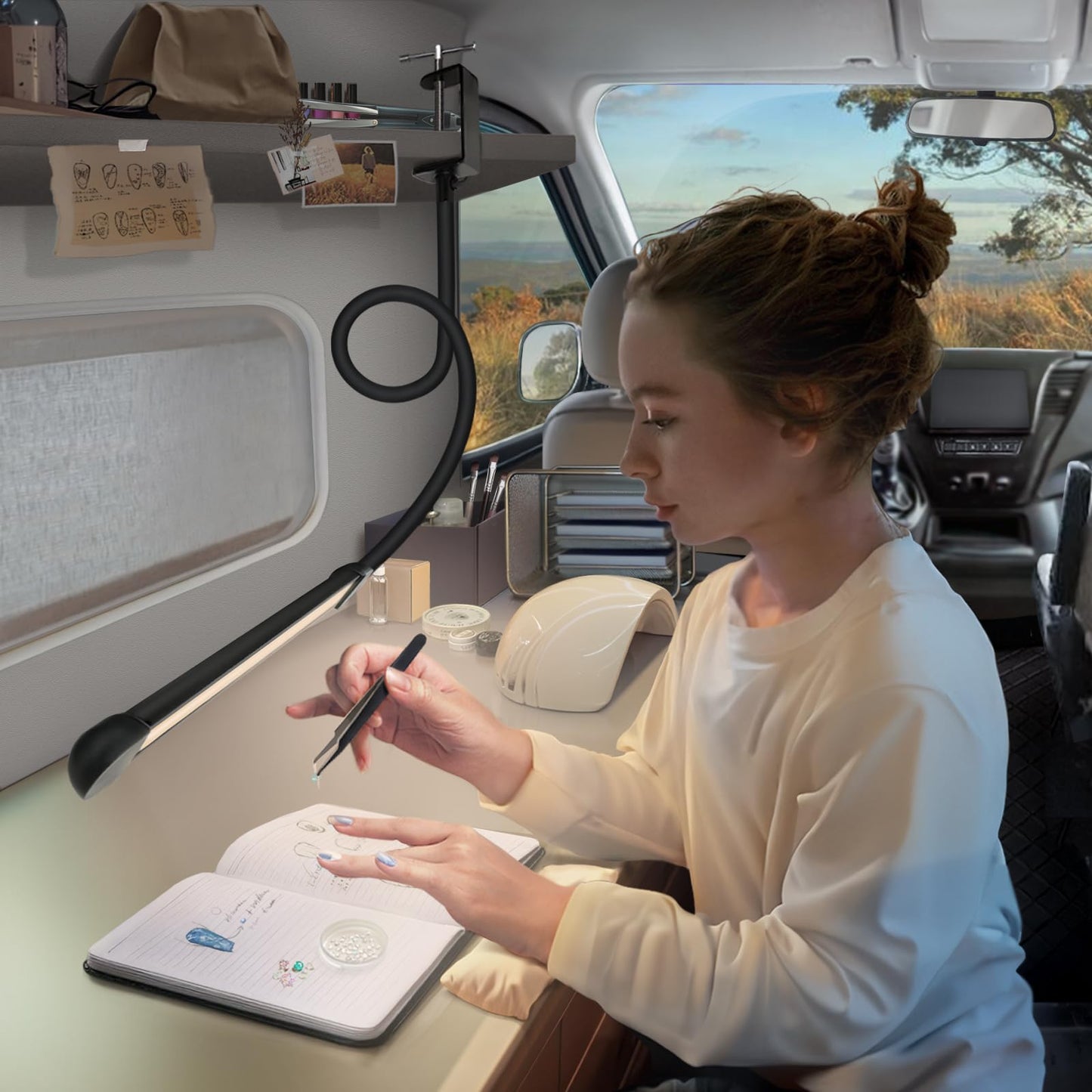 LED Desk Lamp with Clamp, Clamp Light with 30 Adjustable Color Modes, Clip on Light with Long Flexible Gooseneck, Eye Care Lamp Clamp for Study, Work, Home, Office, Black, 12W