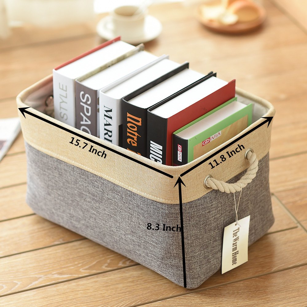 Storage Basket - 15.7L×11.8W×8.3H 1 Pack Large Baskets for Organizing Shelves, Storage Bins for Clothes Book Shelf Home Fabric Storage Cubes (Gold and Grey)