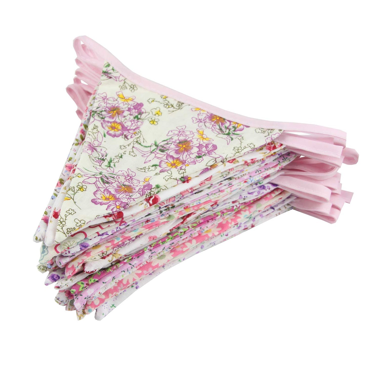 10M/32Ft Triangle Bunting Banner, 36 Pcs Cotton Fabric Flags Pennant Garlands for Birthday Party, Wedding, Baby Shower, Outdoor and Home Decorations (Pink)