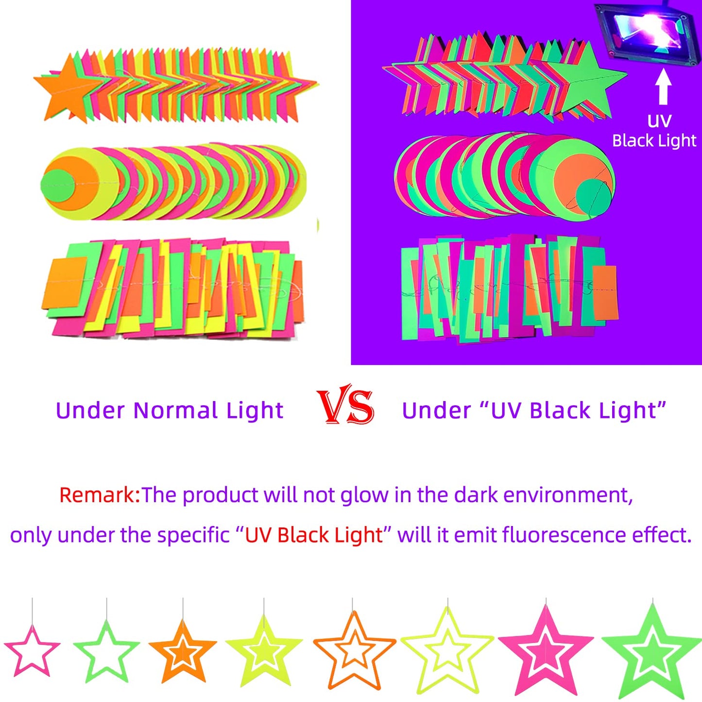 540feet Paper UV Neon Garland Neon Streamers Glow in The Dark Neon Party Supplies and Decorations Glow in The Dark Streamers Blacklight Reactive Fluorescent Black Light Party Kit for Birthday Wedding