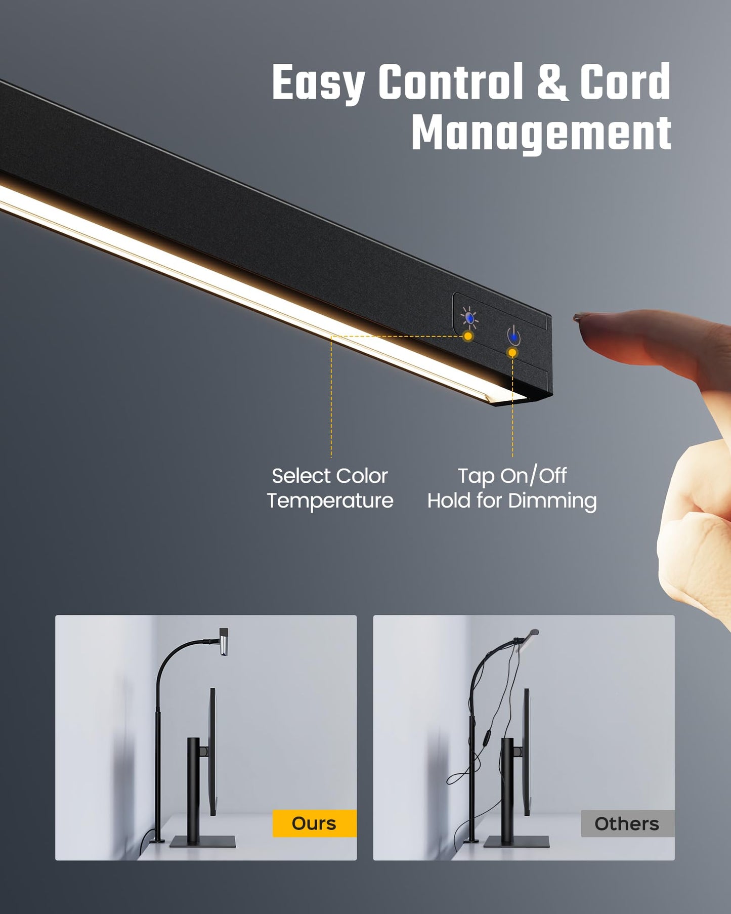 LED Desk Lamp for Office Home, Eye-Caring Desk Light with Adjustable Gooseneck, 12W Touch Control Dimmable Brightness, Architect Clamp Lamp with USB Adapter for Reading Study Workbench
