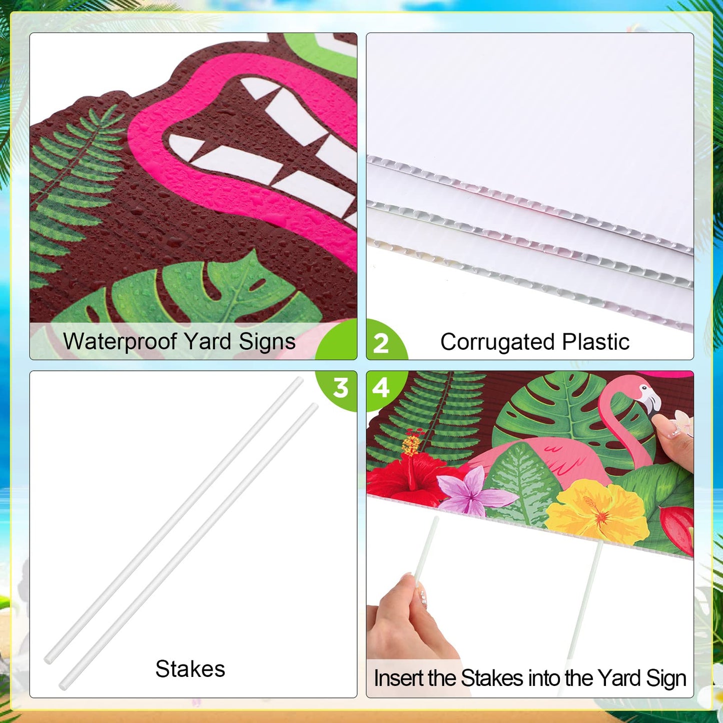 2 Pcs Tiki Yard Sign Luau Hawaiian Tropical Party Decoration Outdoor Tiki Bar Sign with Stakes for Summer