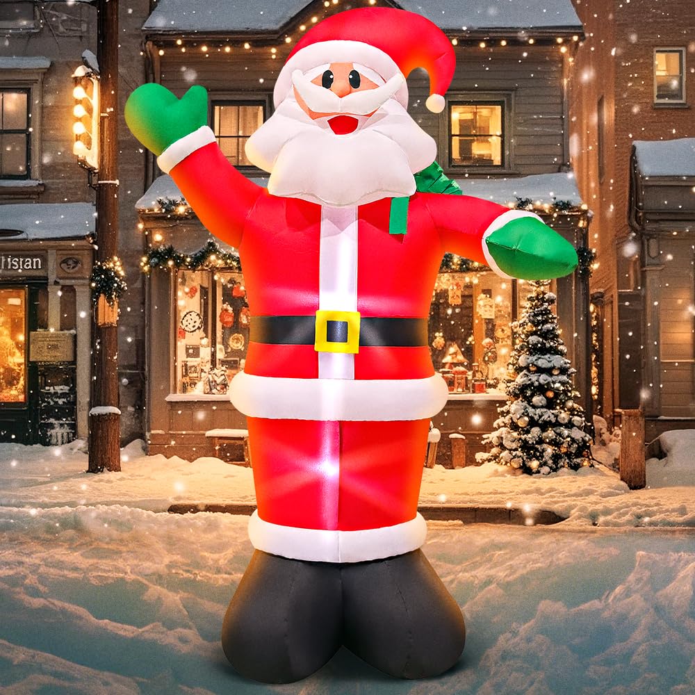 6 FT Inflatable Santa, Christmas Inflatable Santa Claus with Gift Bag, Santa Blow up Yard Decorations Built-in LED Lights Party Lawn Holiday Xmas Winter Outdoor Décor