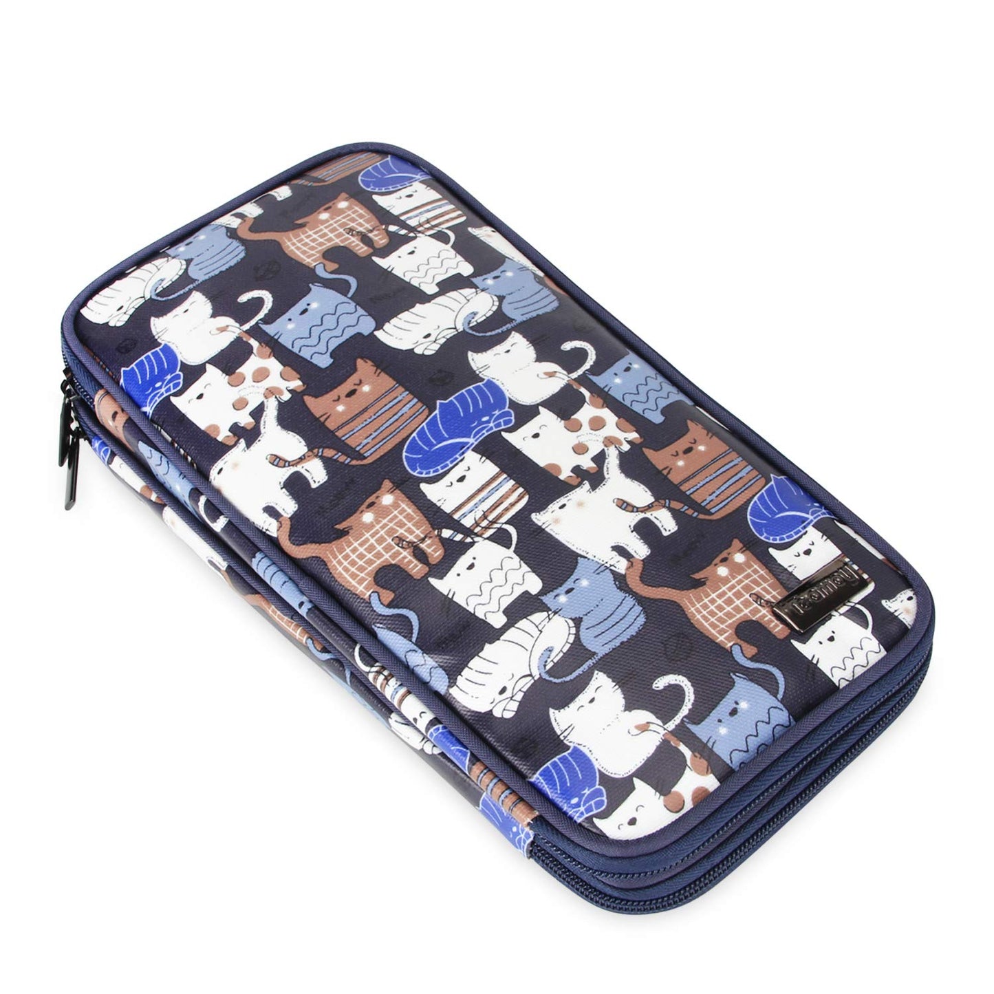 Knitting Needles Case(up to 10-Inch), Travel Organizer Storage Bag for Circular and Straight Knitting Needles, Crochet Hooks and Knitting Accessories, Blue Cats-NO ACCESSORIES INCLUDED