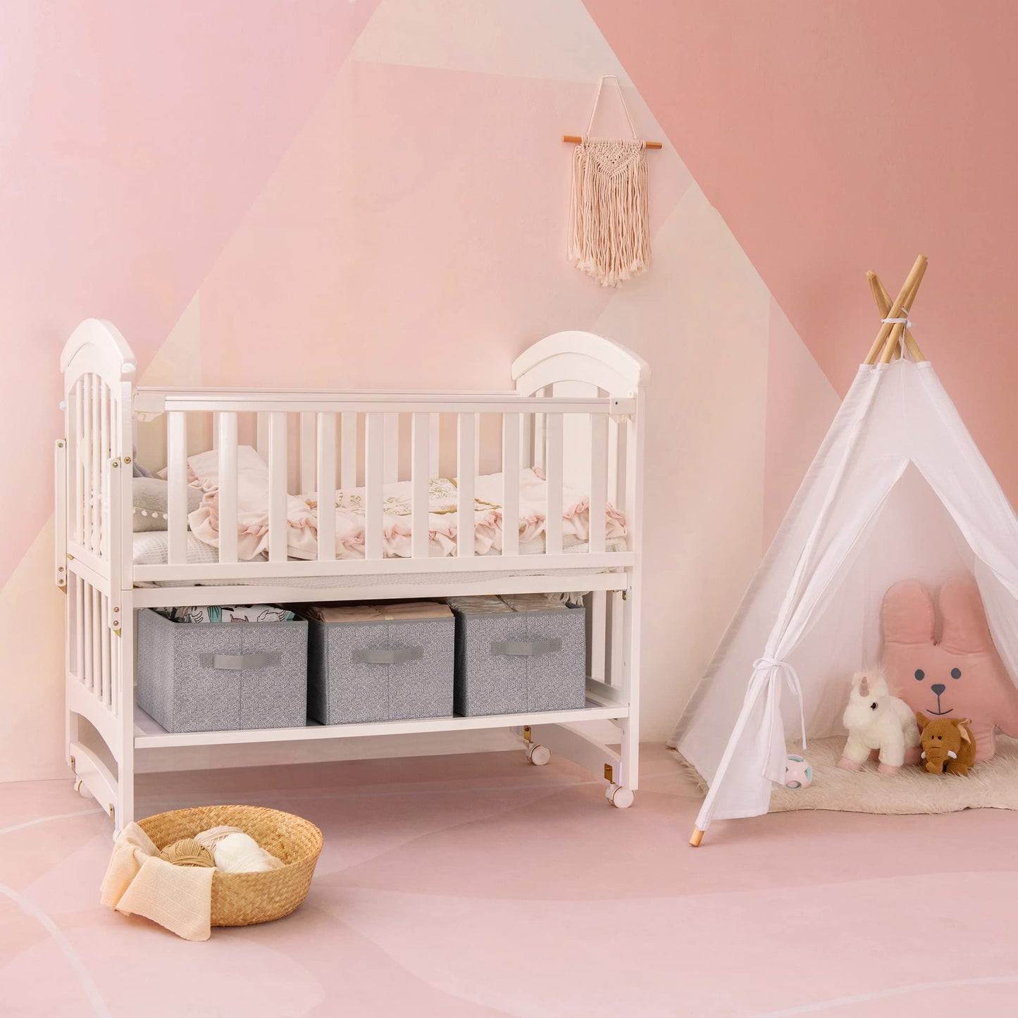 Storage Baskets for Shelves, Fabric Storage Bins with Handles, Collapsible Storage Boxes, Closet Storage Bins, Organizers and Storage, Gray, Large, 3-Pack