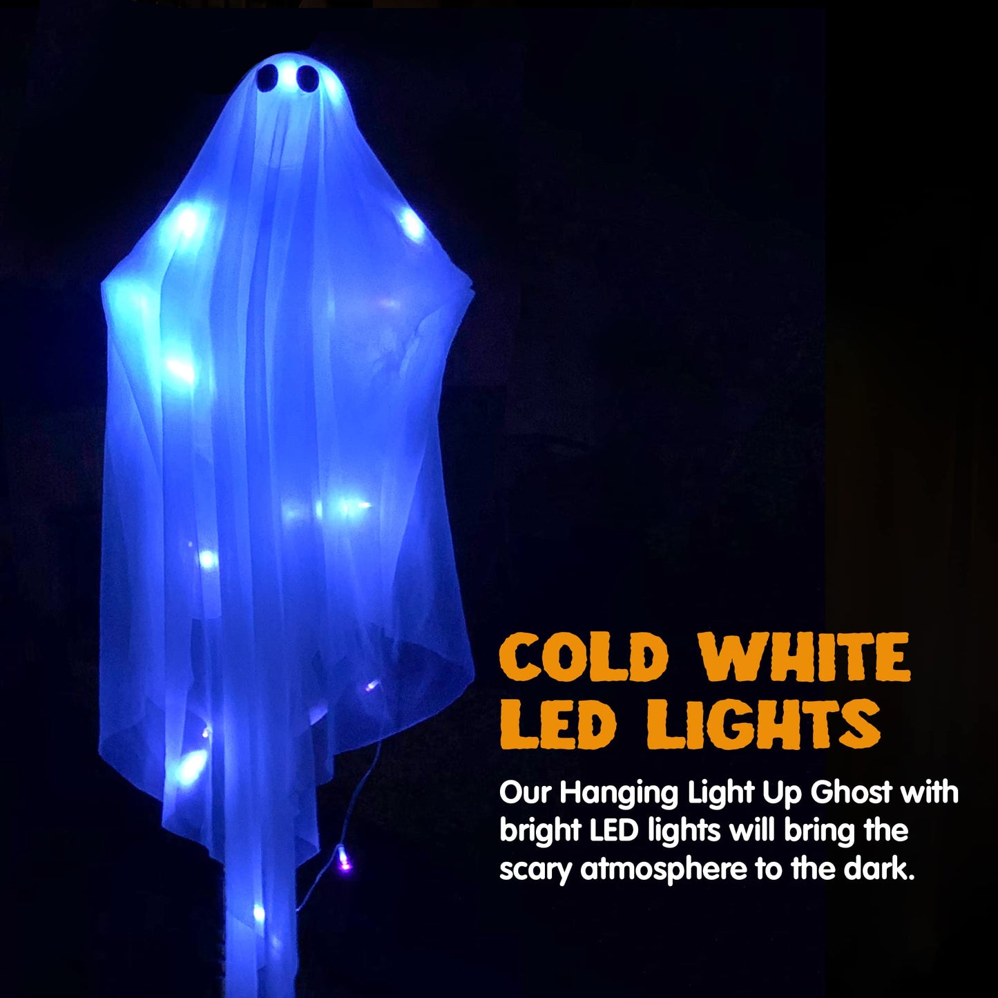 Halloween Hanging Light up Ghost with Spooky Blue LED Light, 47” White Ghosts Halloween Hanging Decoration for Front Yard Patio Lawn Garden Party Decor Indoor Outdoor