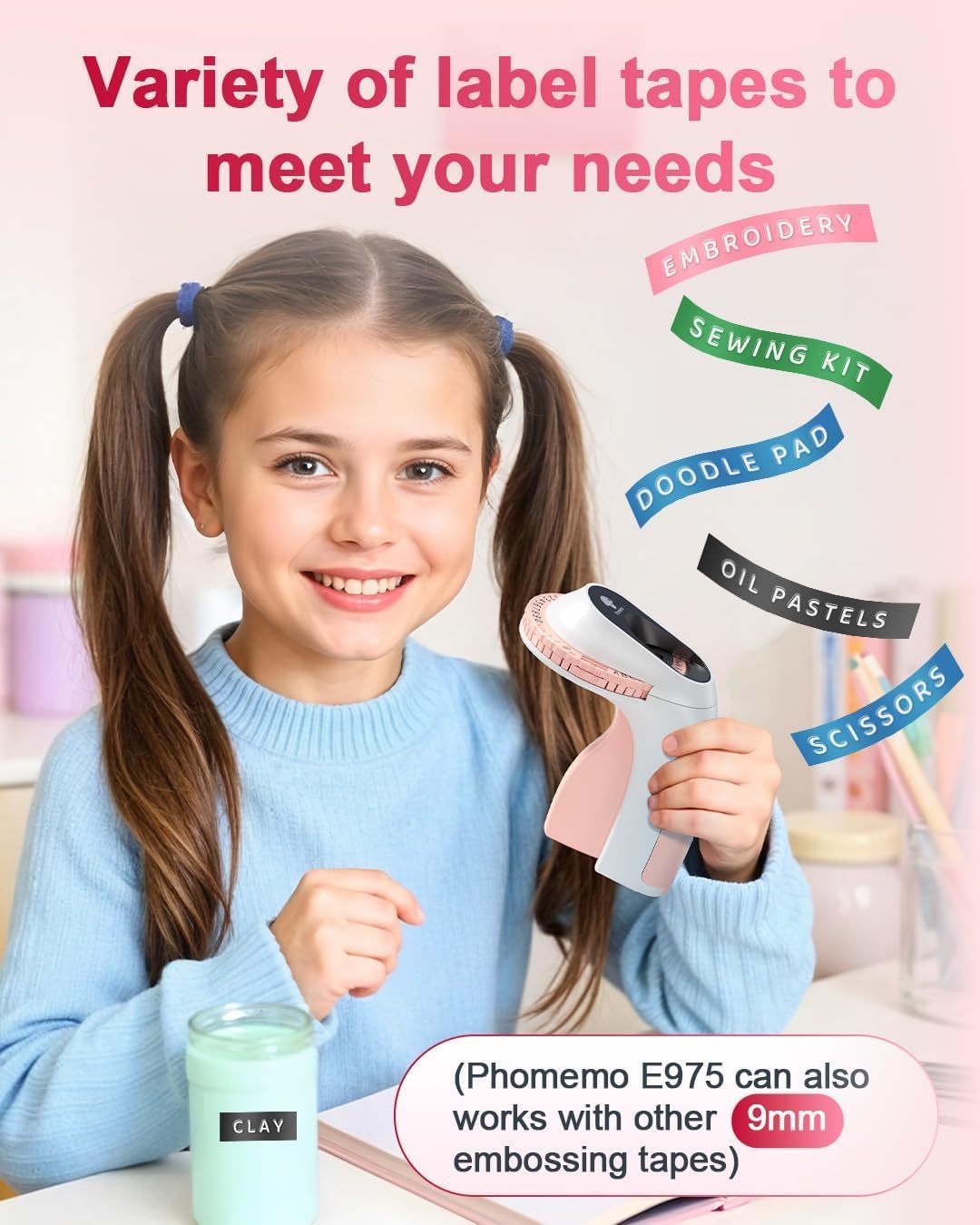 Embossing Label Maker Machine, Retro Embossed Label Maker, Old School Embosser Labeler with 6 Rolls 3D Embossing Label Waterproof for Kid DIY Home School Supplies Office Organization, Pink