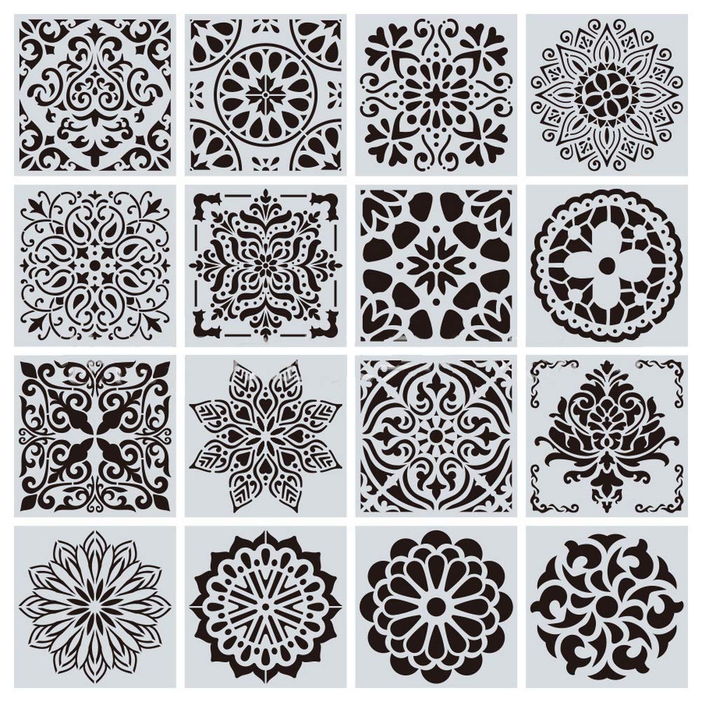 16 Pcs (6 x 6 Inch) Reusable Stencils, Mandala Stencils Mandala Dot Painting Templates Stencil for DIY Painting Art Scrapbook