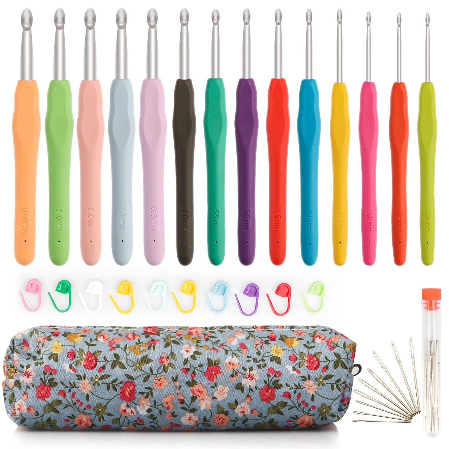 14 Piece Crochet Hook Set, Soft Grip Ergonomic Crochet Needles with Storage Case, Ideal for Beginners, Arthritic Hands
