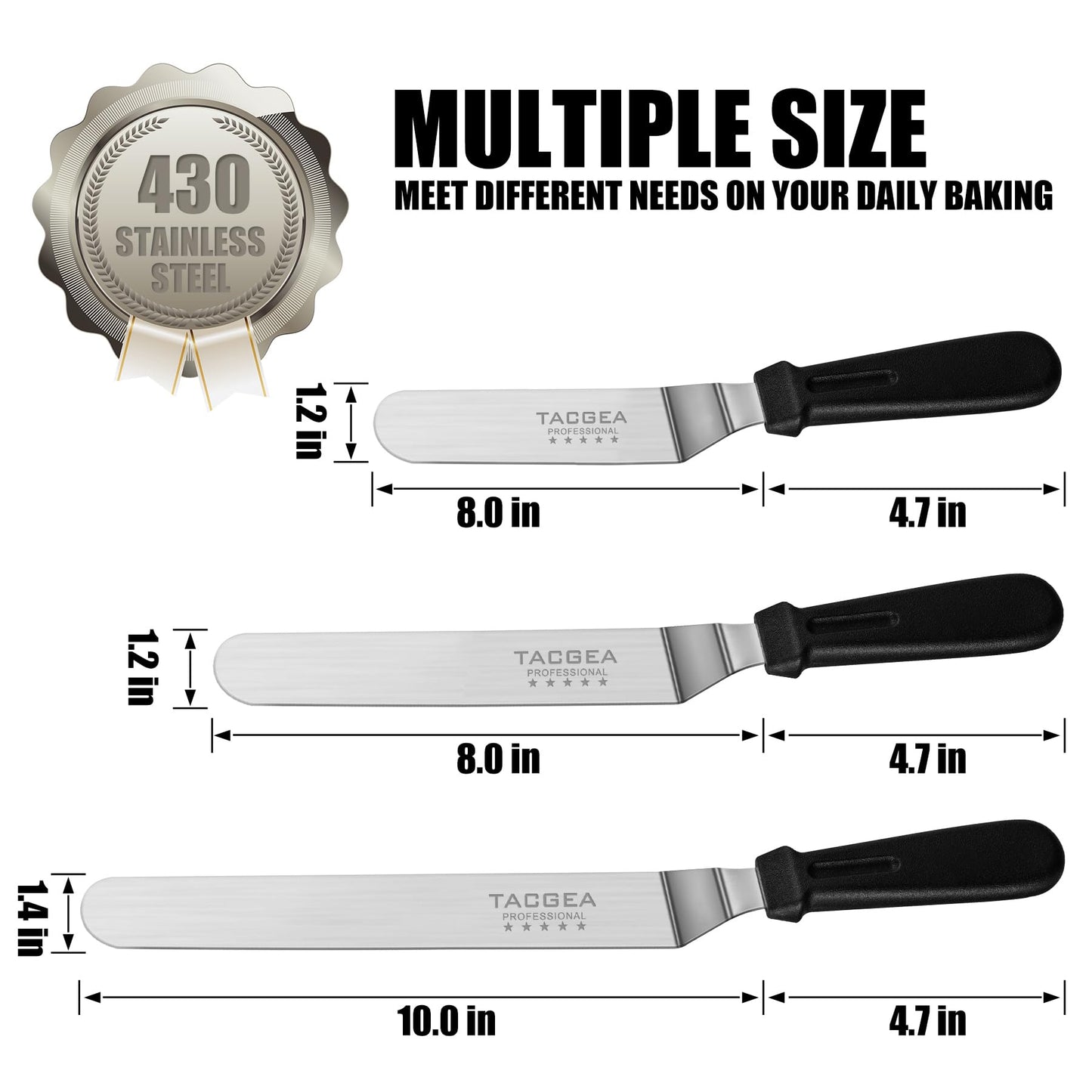 Icing Spatula, Angled Offset Cake Spatula with 6", 8", 10" Stainless Steel Blade Set of 3