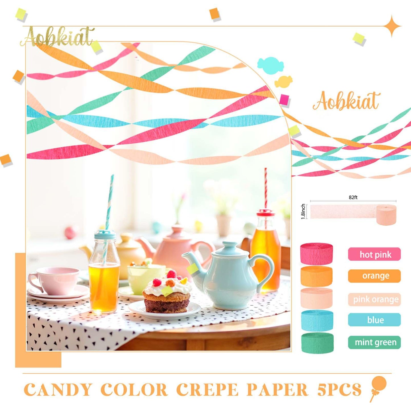 5 Rolls Rainbow Party Streamers Crepe Paper,Candyland Party Decorations for Christmas,Birthday,Wedding,Bachelorette,Bridal/Baby Shower,Hanging Candyland Backdrop Decoration