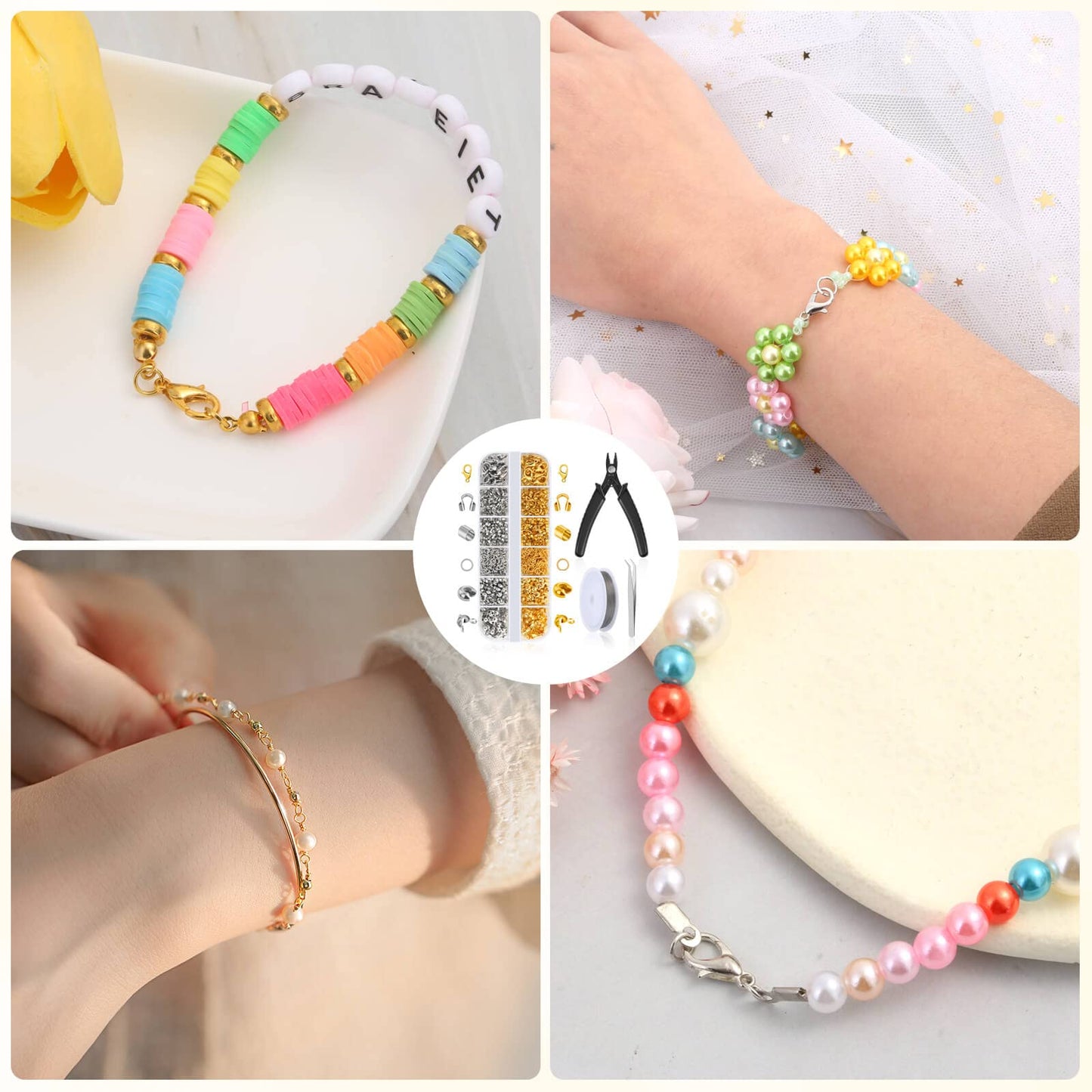 1200 Pcs Crimp Beads Kit for Jewelry Making, Crimp Beads, Crimp Covers, Crimp Tubes and Wire Guardians, Lobster Clasps, Jump Rings, Crimping Pliers and Beading Wire for Jewelry Making