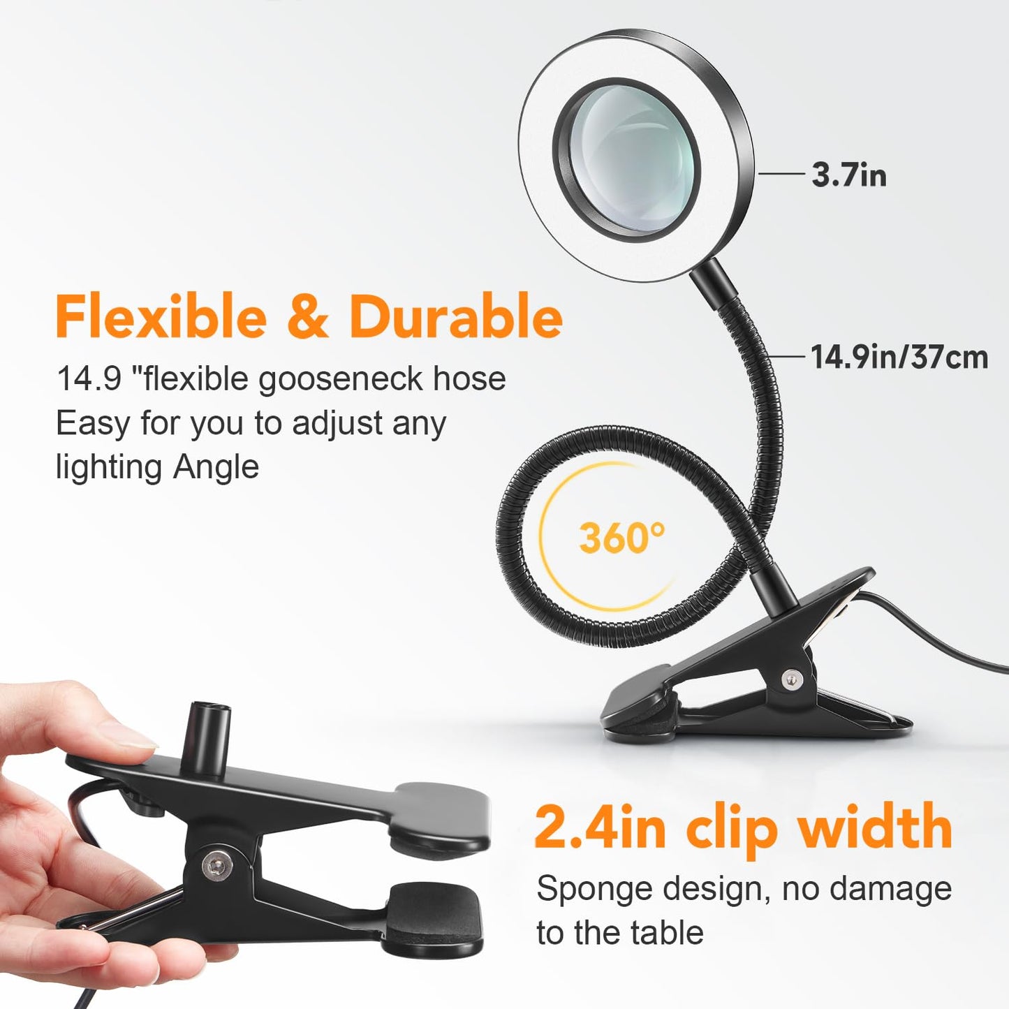 Magnifying Glass with Light 5X, 9w Clip on Light, 48 LED Desk Lamp wtih Clamp Light, 3 Modes Dimmable Magnifying LED Lamps for Bed Work Crafts Workbench