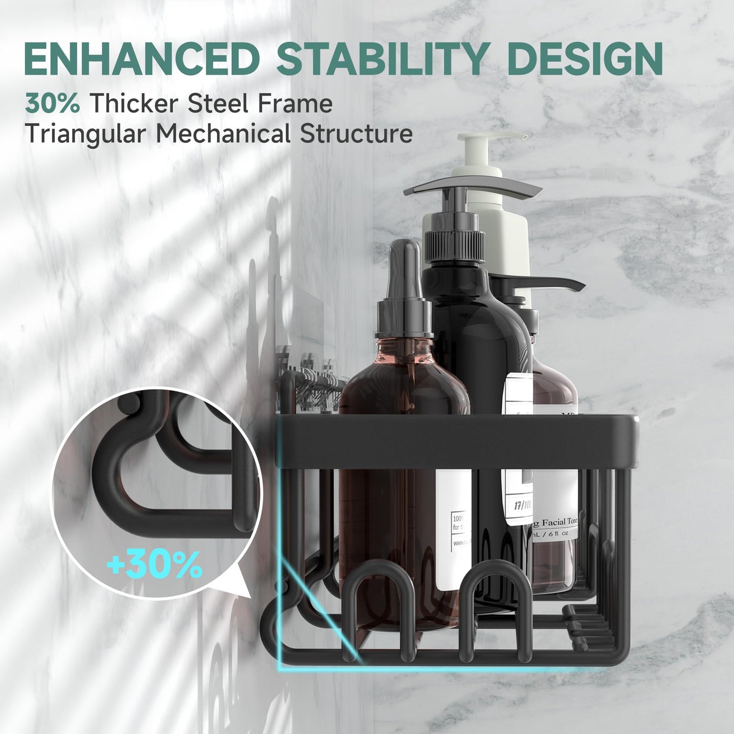 Stainless Steel Shower Caddy 6-Pack, No Drilling & Rustproof, Waterproof Adhesive Shelves Rack with Soap Holder, Large Capacity Bathroom Organizers and Storage, Wall-Mounted Kitchen & Home Decor