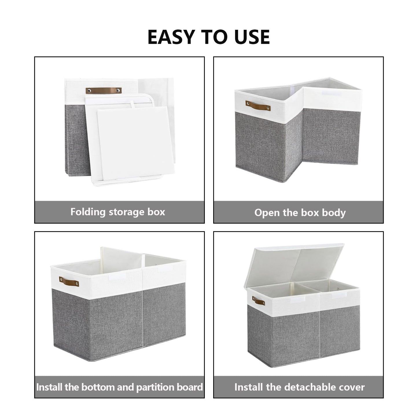 Large Toy Storage Box with Lids, Collapsible Sturdy Baby Storage Organizer Chest Bin Basket for Kids, Boys, Girls, Playroom, Nursery, Bedroom, Closet 25"x13"x16" (Gray and White)