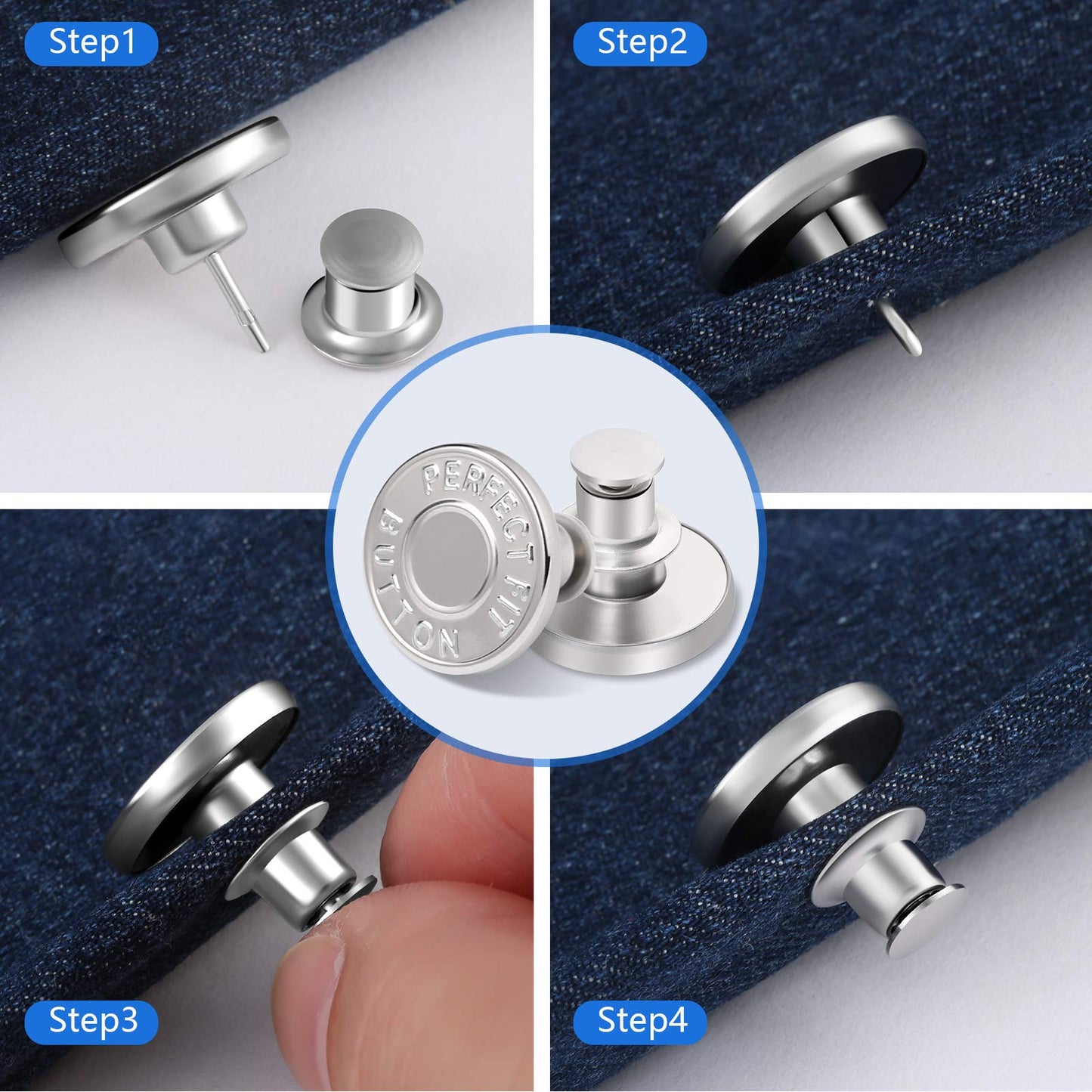 12 Sets Button Pins for Loose Jeans, No Sew and No Tools Instant Replacement Snap Tack Pant Button, Ceryvop Reusable and Adjustable Metal Pants Button Tightener