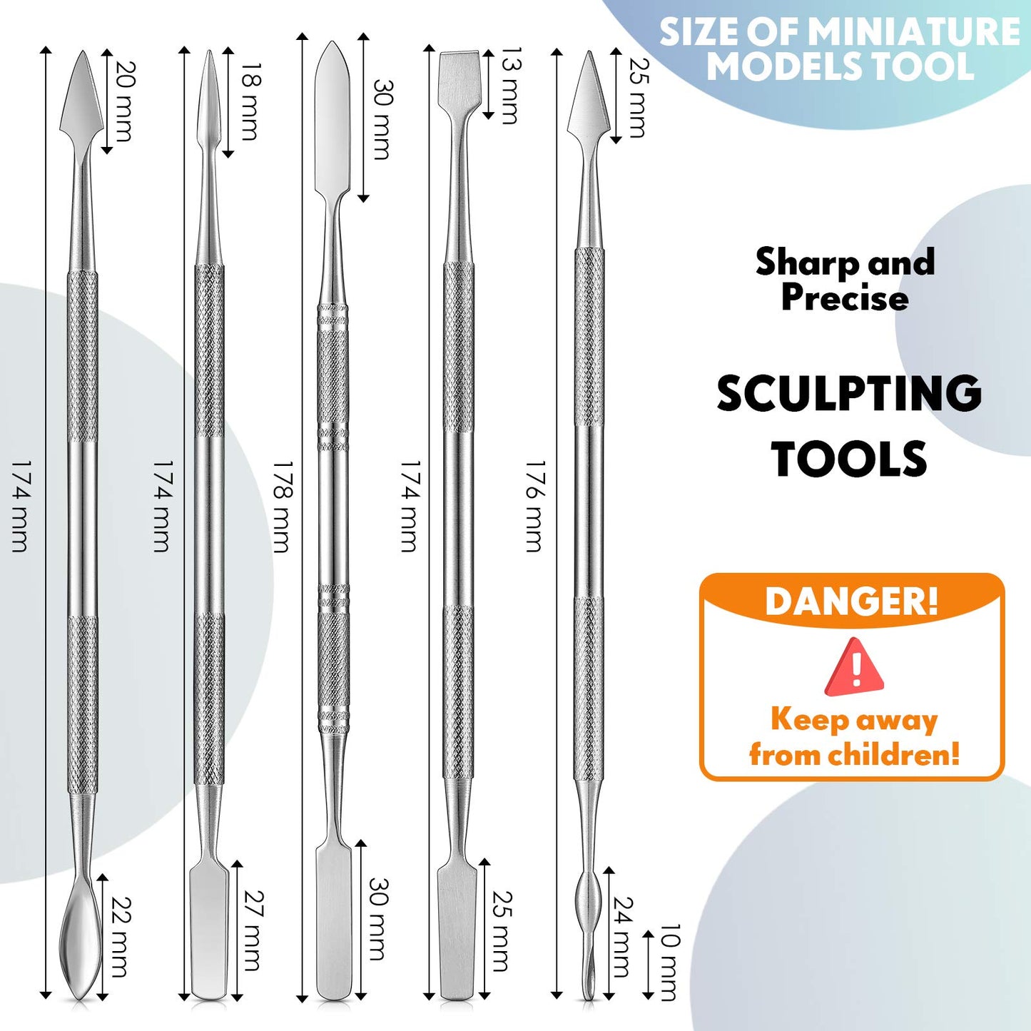 5 Pieces Miniature Sculpting Tools Set Mini Stainless Steel Double-Headed Tool for Model and Convert Plastic, Resin and Metal Tabletop War Game Miniatures Models