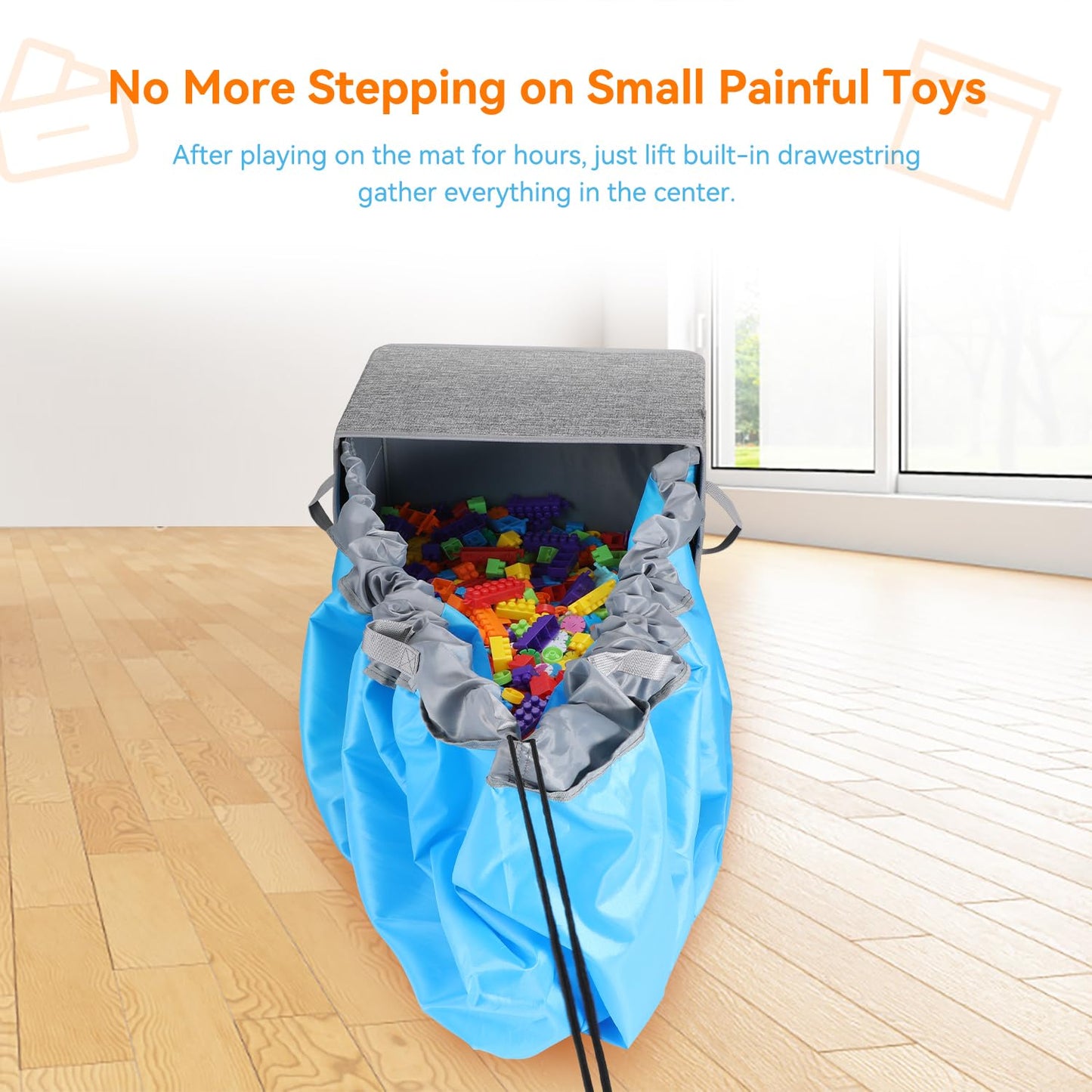 Toy Storage Organizer and Play Mat- 2-in-1 Toy Storage Chest Bin for Kids, Stackable and Foldable Cube Toy Basket Box for Boys & Girls, Large Building Blocks Storage Holder for Playroom,Grey