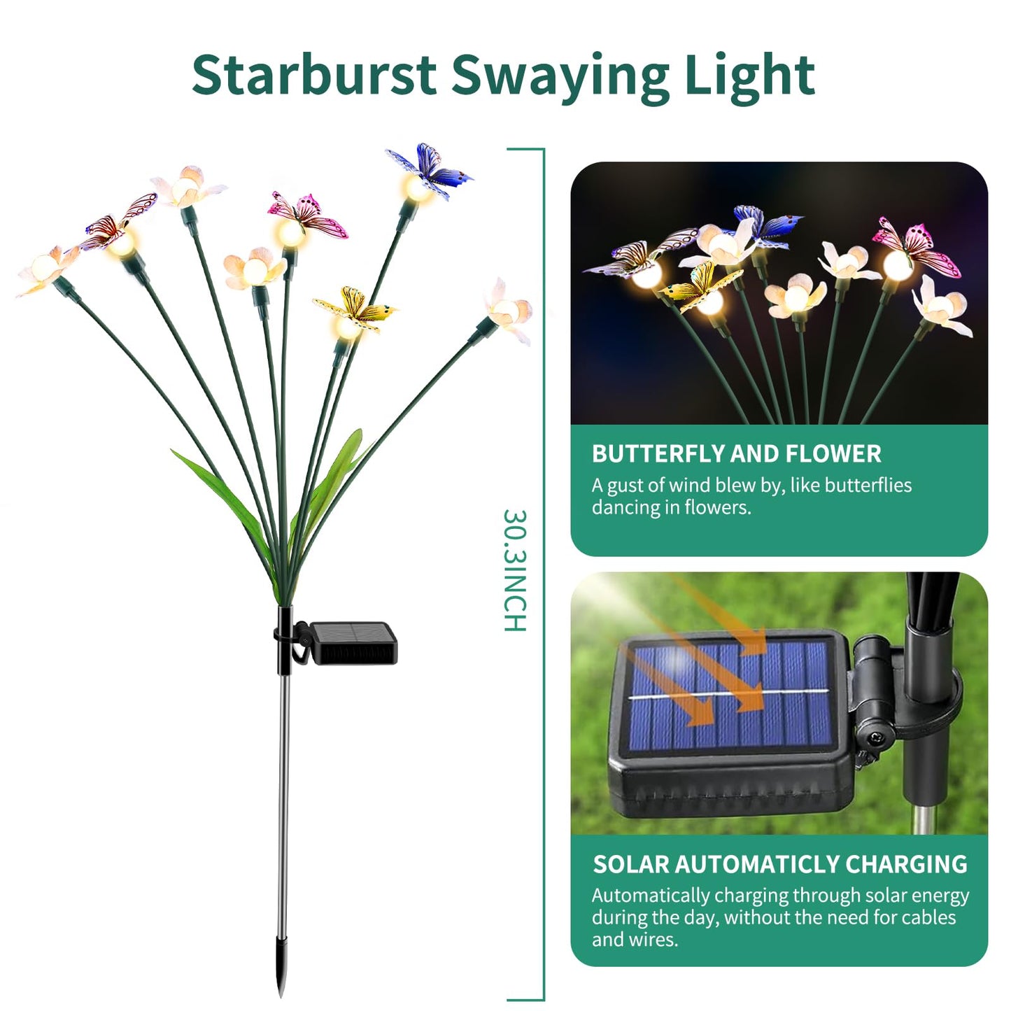 Solar Garden Lights,4packs-32LED Outdoor Solar Powered Decor for Yard, Patio, Pathway, IP65 Waterproof Butterfly Lights