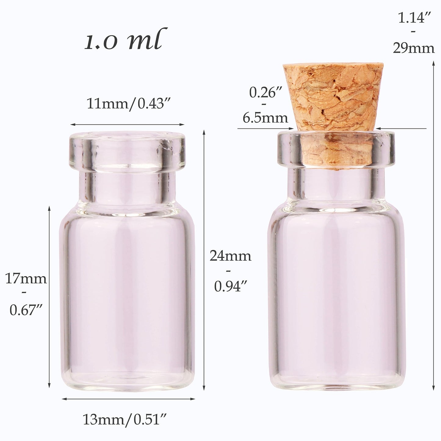 100pcs 1ml Small Mini Glass Bottles Jars with Cork Stoppers Tiny Vials for DIY Art Crafts Wedding Favors