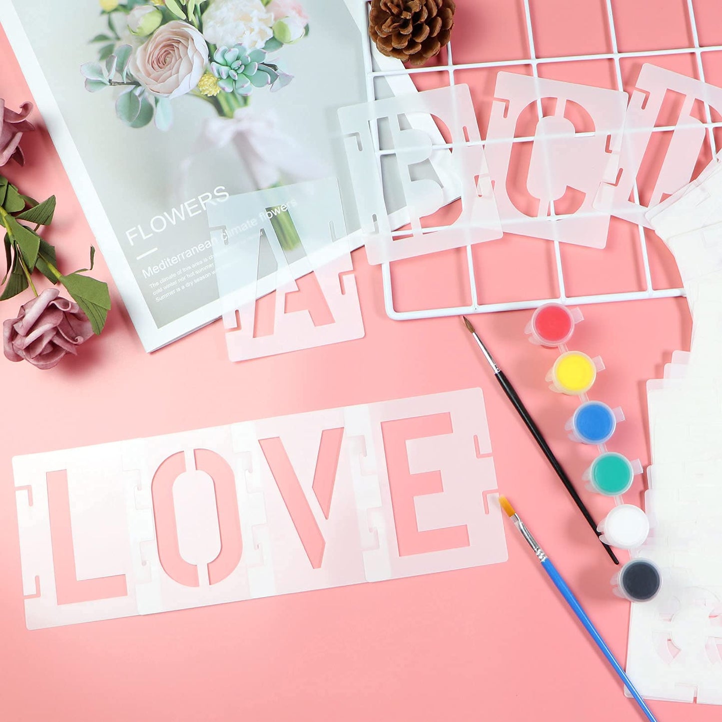 2 Inch Letter Stencils Symbol Numbers Craft Stencils, 42 Pcs Reusable Alphabet Templates Interlocking Stencil Kit for Painting on Wood, Wall, Fabric, Rock, Sign, DIY Art Projects