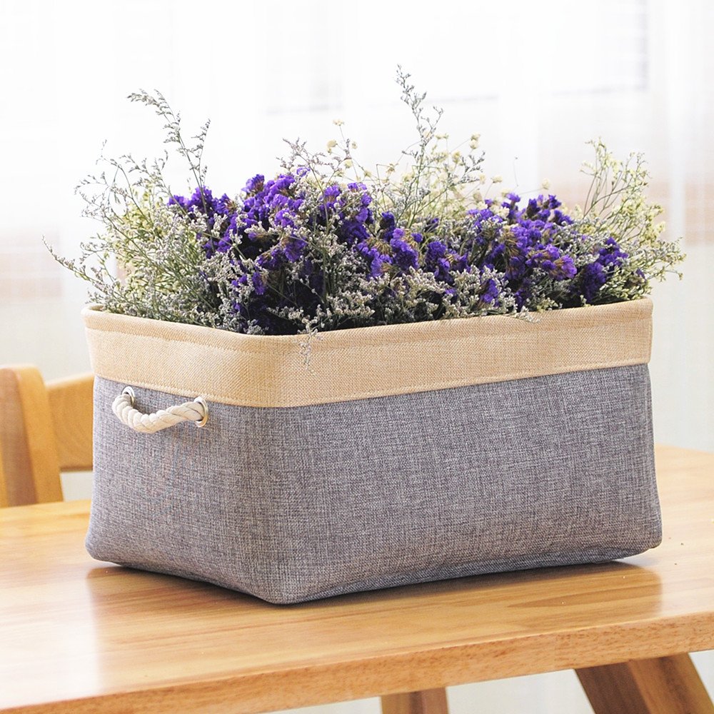 Storage Basket - 15.7L×11.8W×8.3H 1 Pack Large Baskets for Organizing Shelves, Storage Bins for Clothes Book Shelf Home Fabric Storage Cubes (Gold and Grey)