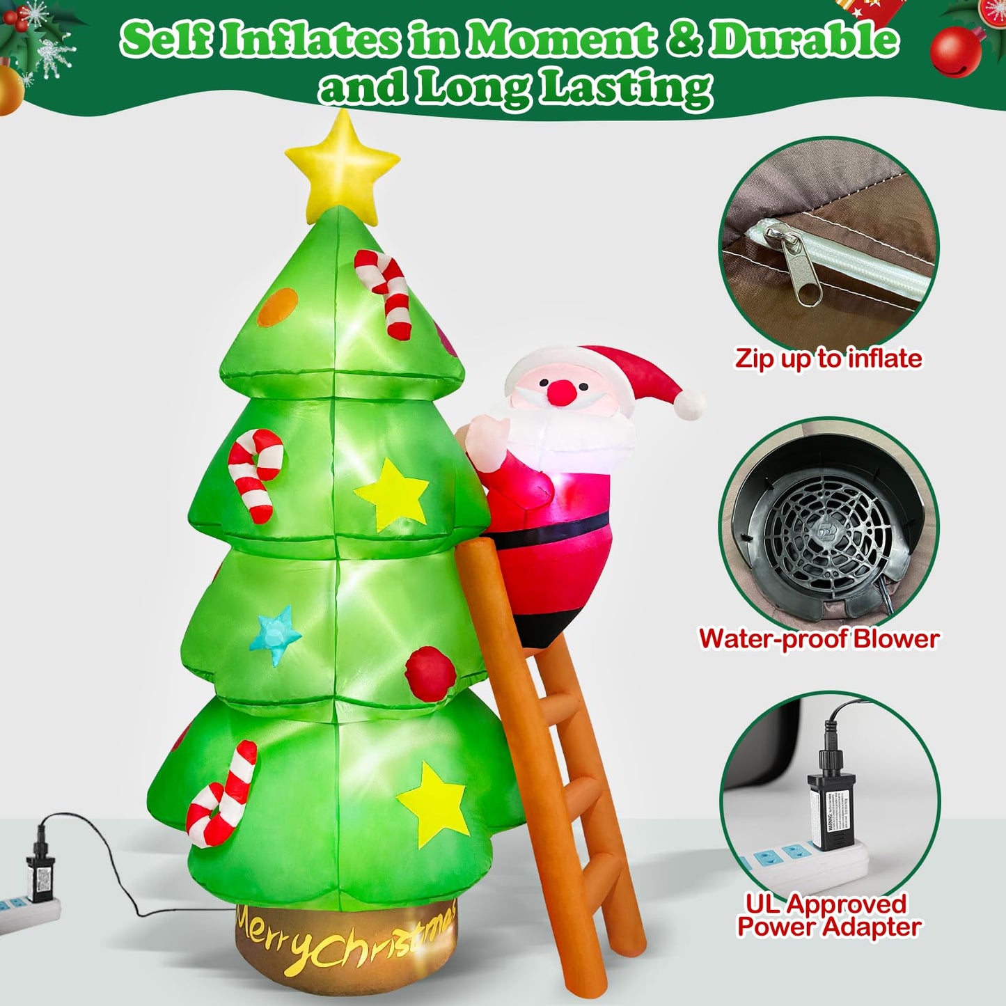 7 FT Christmas Inflatable Tree with Santa Claus Outdoor Decorations, Christmas Inflatables Tree Blow Up Yard Decoration Build-in LEDs Lighted Décor for Xmas Holiday Outside Garden Lawn Patio