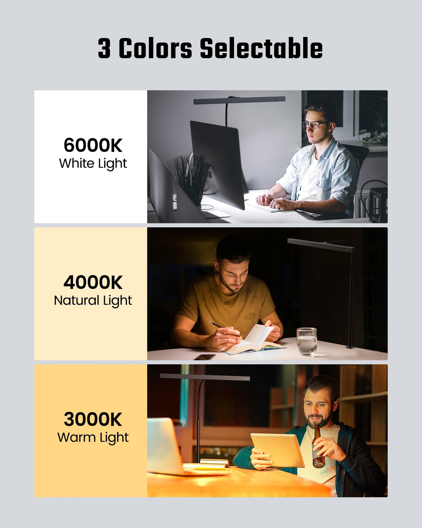 LED Desk Lamp for Office Home, Eye-Caring Desk Light with Adjustable Gooseneck, 12W Touch Control Dimmable Brightness, Architect Clamp Lamp with USB Adapter for Reading Study Workbench