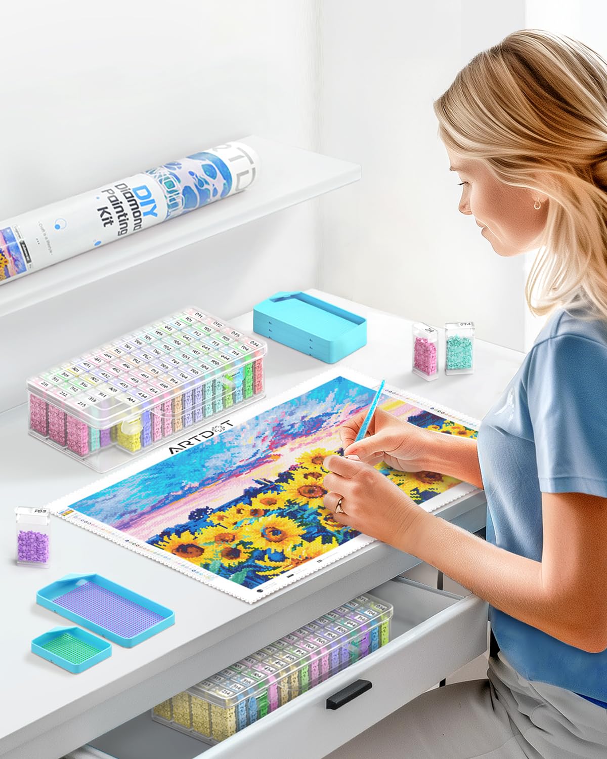 Diamond Painting Storage Containers, Diamond Art Portable Bead Storage Organizer 64 Gird Diamond Painting Accessories (Storage Box)