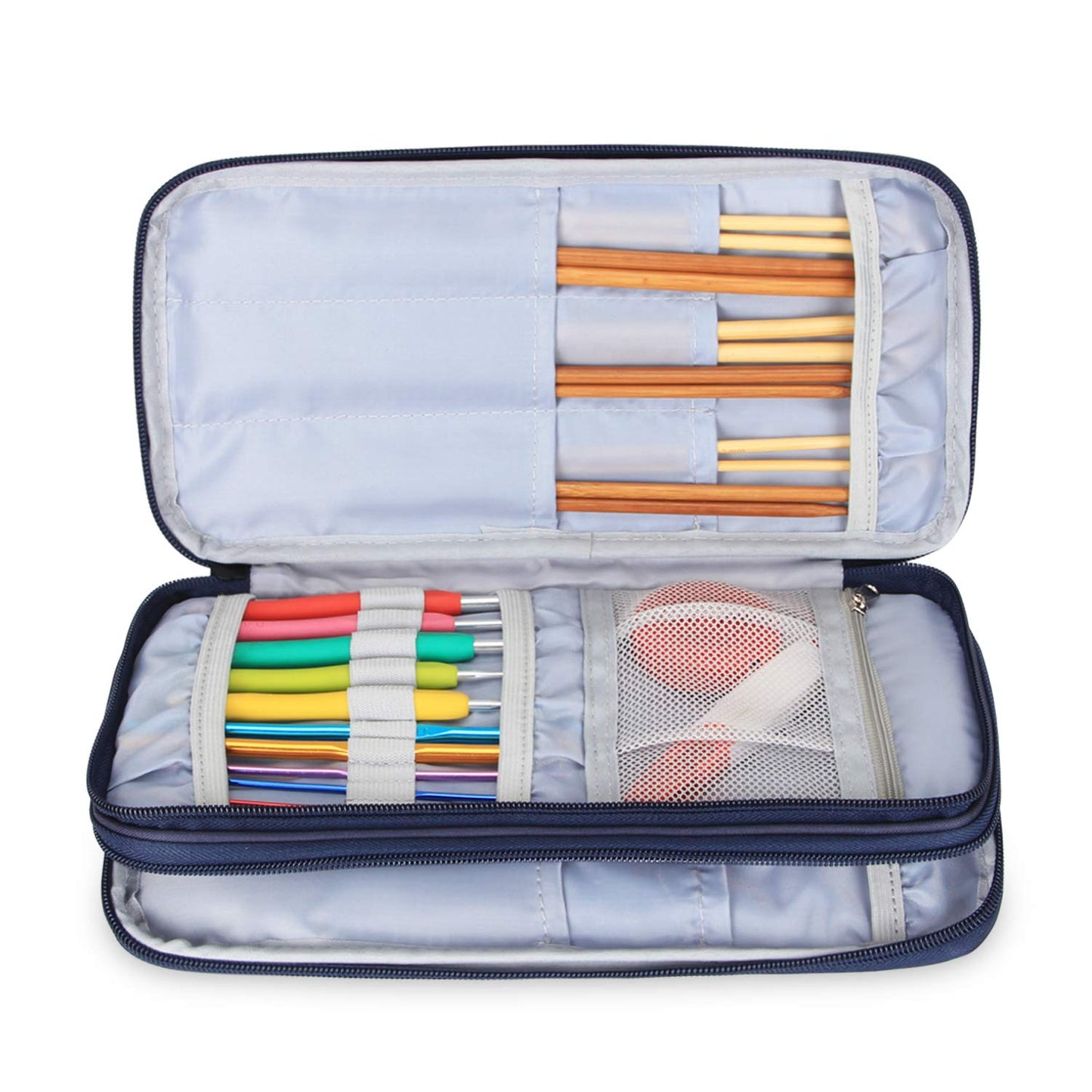 Knitting Needles Case(up to 10-Inch), Travel Organizer Storage Bag for Circular and Straight Knitting Needles, Crochet Hooks and Knitting Accessories, Blue Cats-NO ACCESSORIES INCLUDED