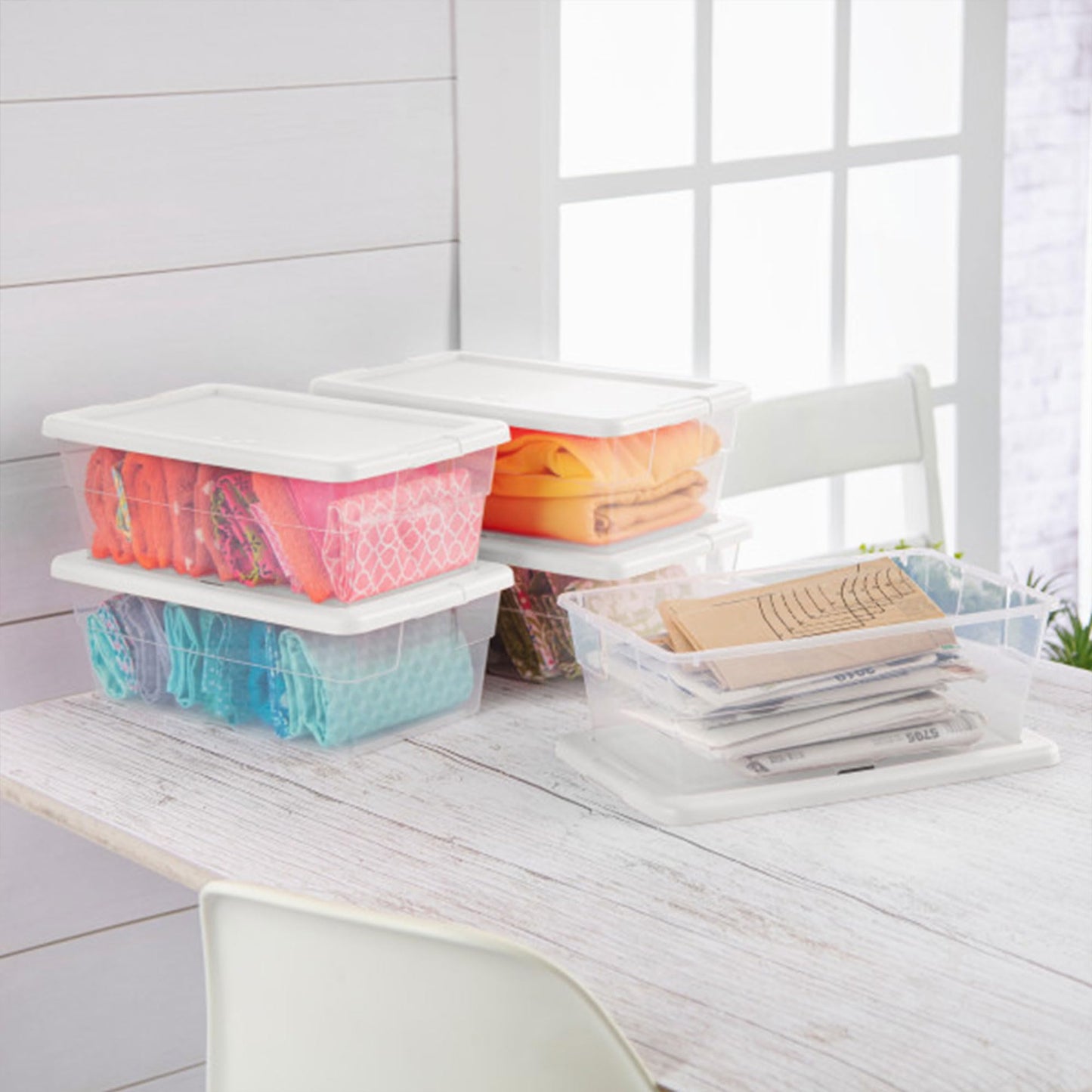 12-Pack Storage Box, Stackable Clear Plastic Bins with Snap-On Lids, 6 Quart
