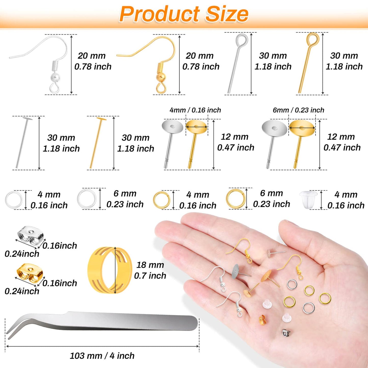 2000Pcs Earring Making Supplies Kit - Hypoallergenic, Includes Hooks, Findings, Posts, Backs, Pins, Jump Rings for Jewelry Making
