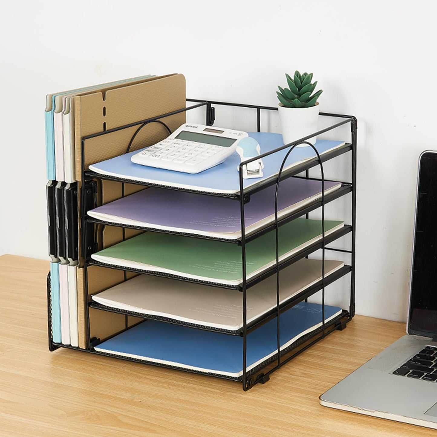 Desk Organizers and Accessories, 5-Tier Paper Letter Tray Organizer with File Holder, Desktop Organizer for Office Supplies (Black)