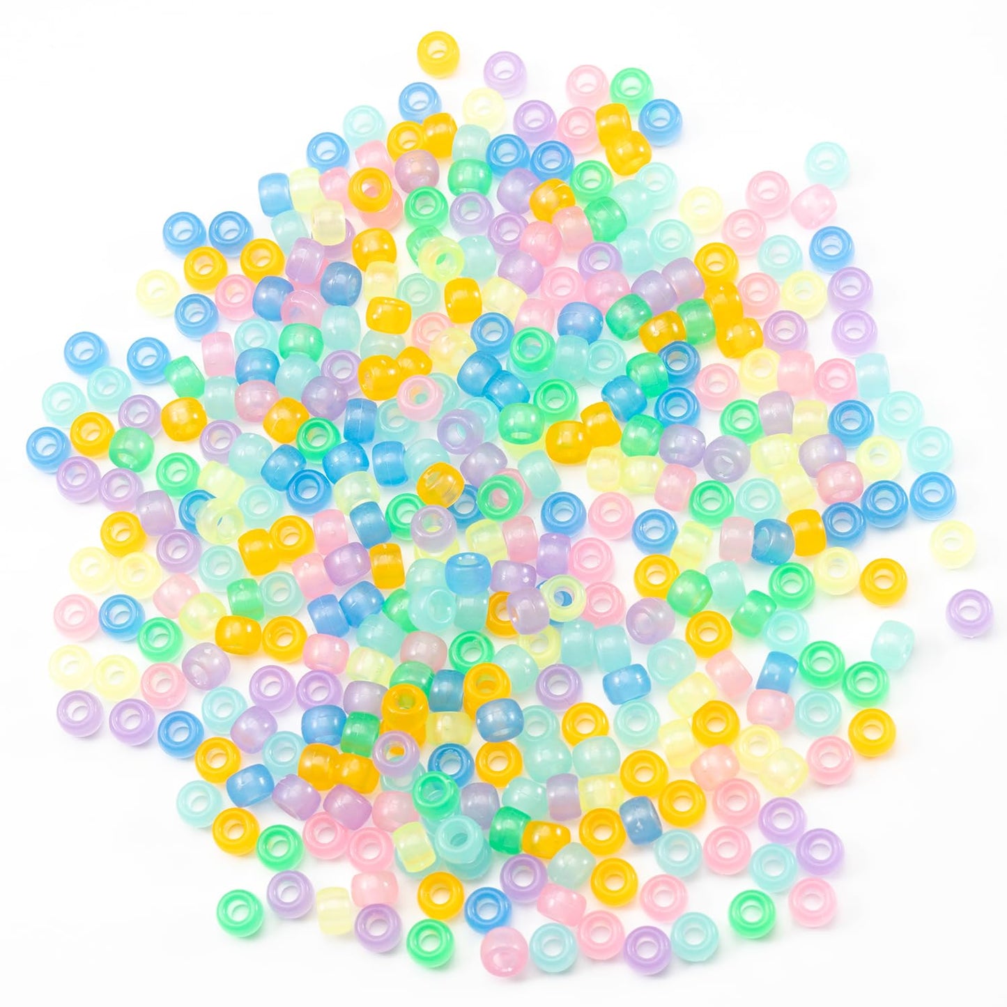 1000 Pcs Acrylic 9 Color Pony Beads 6x9mm Bulk Glow in The Dark for Necklace, Friendship Bracelet Making, Hair Braids Kandi
