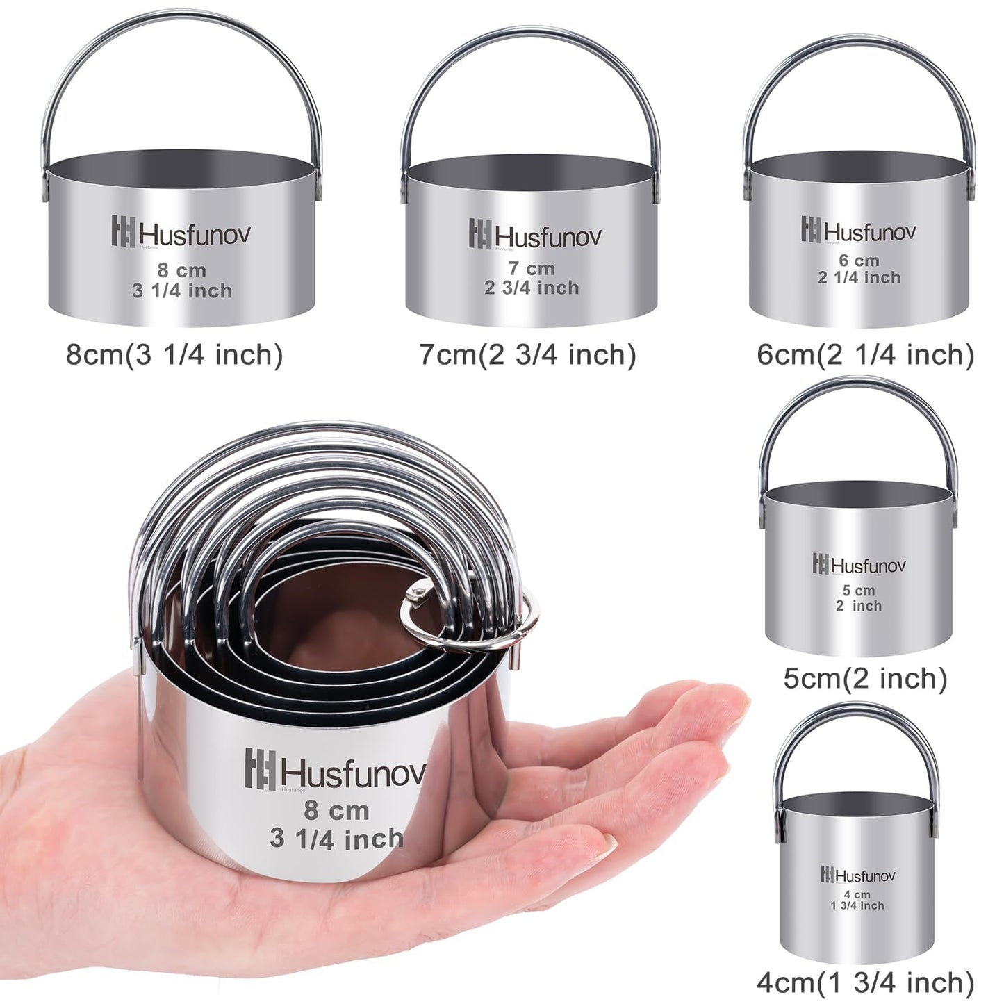 Biscuit Cutter Set Round Cookie Cutters with Handle 5 Pieces Stainless Steel Circle Professional Baking Dough Tools for Cake