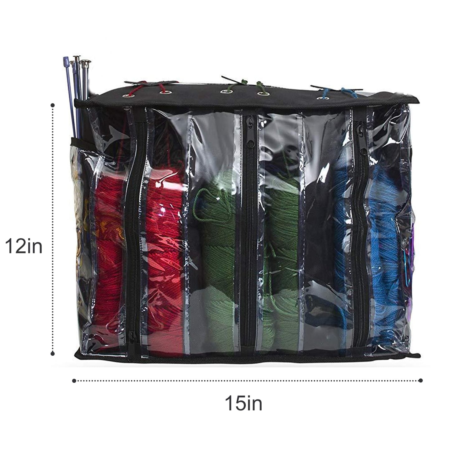 Knitting Organizer Portable Knitting Yarn Storage Bag With Multiple Pockets, Individual Compartments, Carrying Shoulder Strap - Clear Plastic Tote Bag For Needles, Crochets & Threads