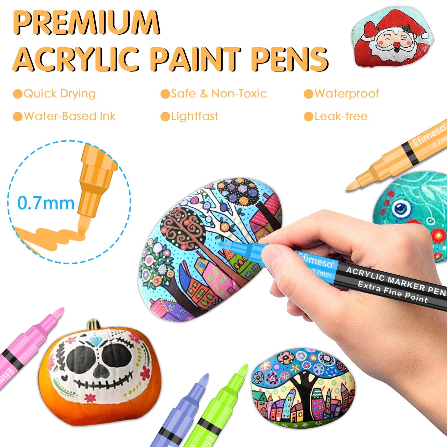 Acrylic Paint Pens, 60 Colors Acrylic Paint Marker, 0.7mm Extra Fine Paint Pens for Canvas, Rock Painting, Wood, Glass, Metal, Ceramic, stone