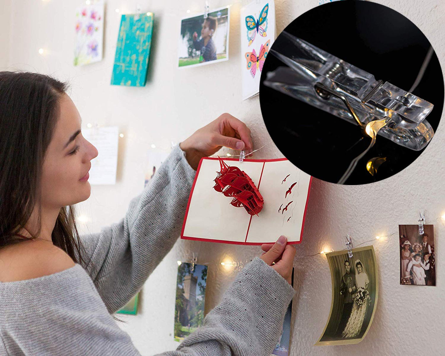 17Ft 50 LED Fairy String Lights with Clear Clips - Perfect for Dorm, Bedroom, Wedding Decor