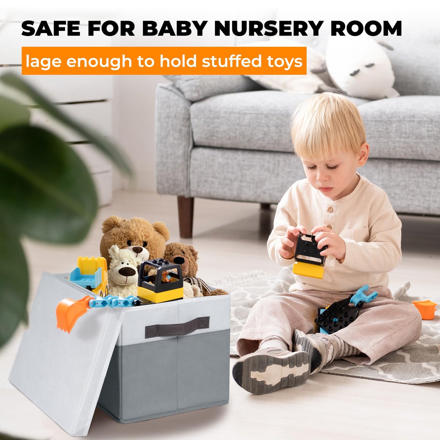 Large Storage Baskets Bins with Lids 4 Pack, Storage Baskets for Organizing Shelves Nursery Bedroom, Home Closet Organizers Cubes for Clothes Toys Blanket - Stackable & Sturdy -14x10x9.5