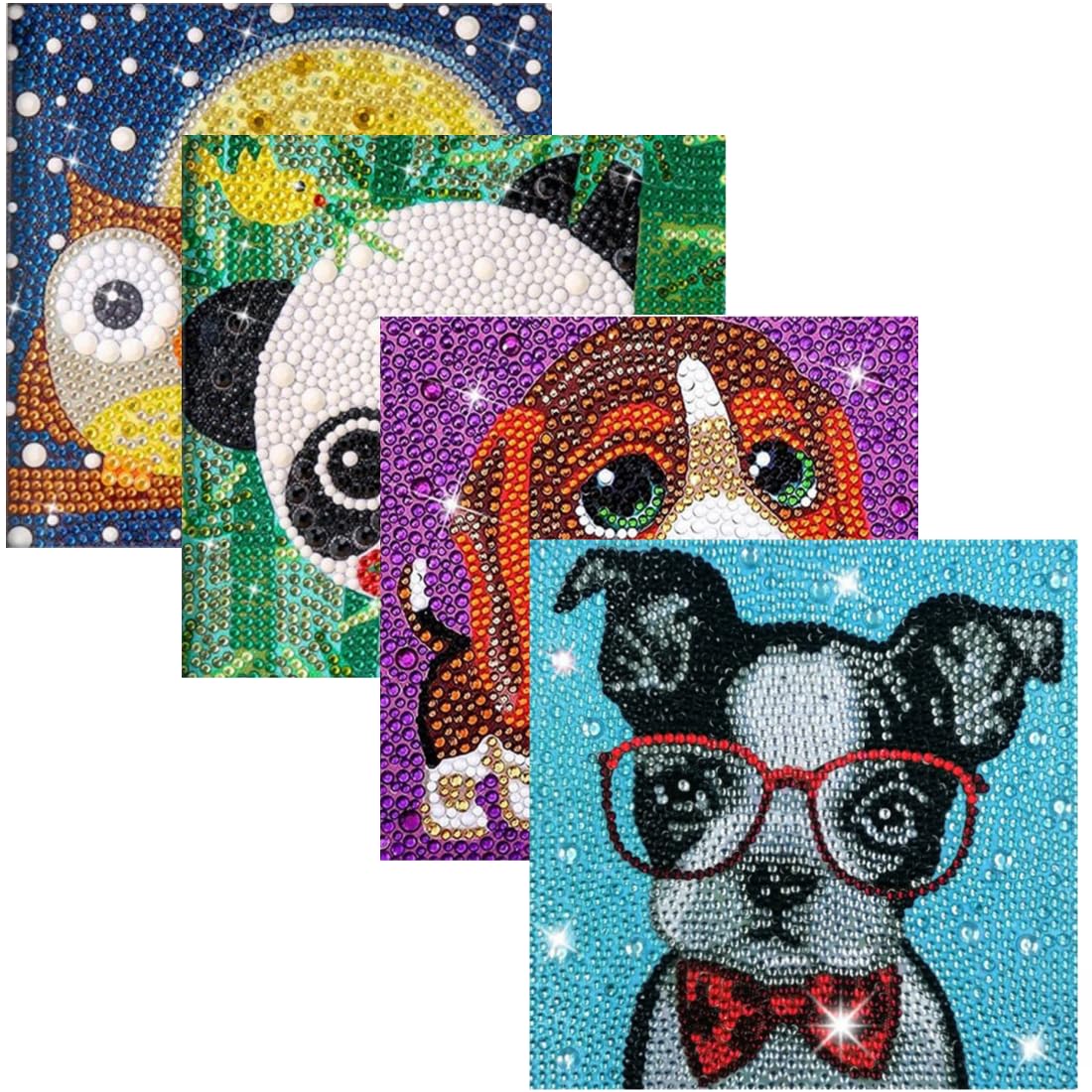 Diamond Painting Kits for Kids, 4Pcs Kids Diamond Art Animal 5D Diamond Gem Art by Number Dotz Kits Art and Crafts for Kids Ages 6-8-10-12 Girls Boys for Birthday Halloween