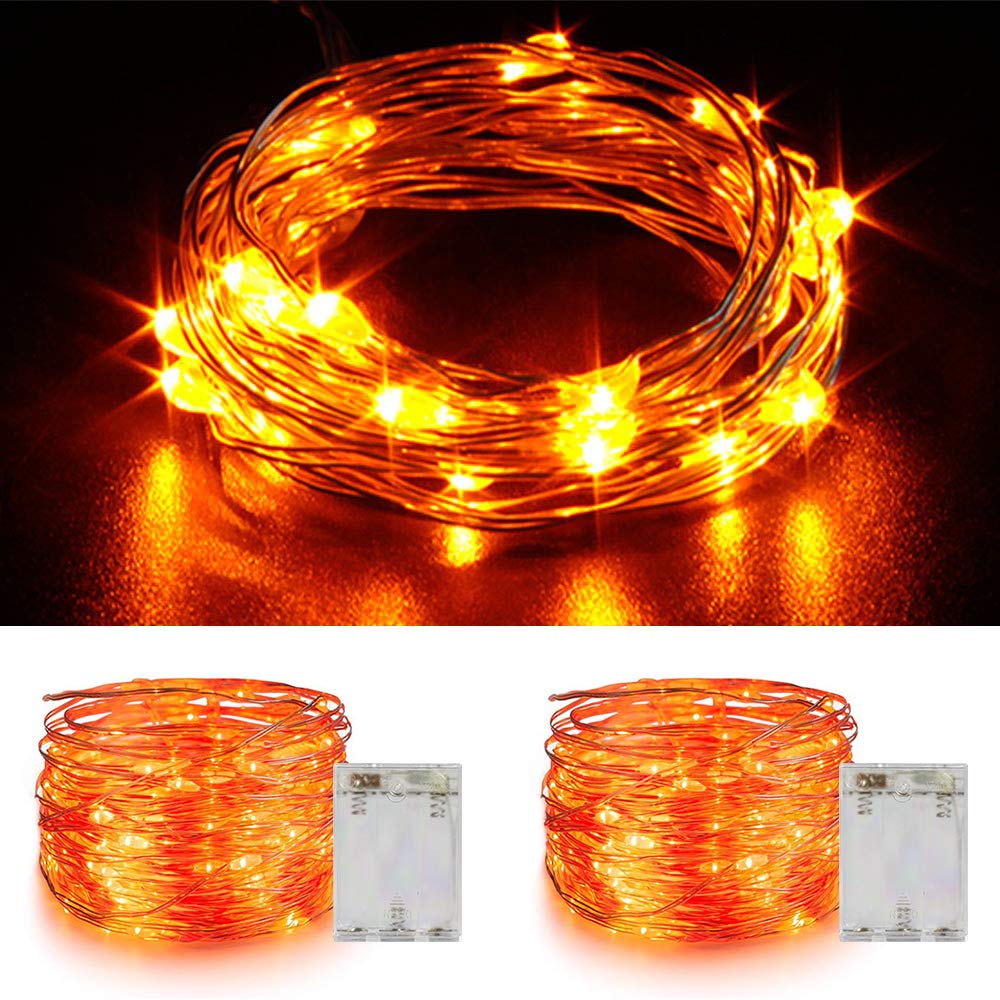 2 Pack Orange String Lights for Halloween 30 LED Battery Operated Fairy Lights Twinkle Firefly Lights for Garden,Thanksgiving Day,Christmas Decoration