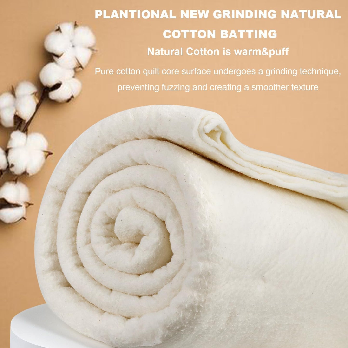 Grinding Natural Cotton Quilt Batting: 47-Inch x 59-Inch Light Weight Purely Natural All Season Quilt Batting for Quilts, Craft and Wearable Arts