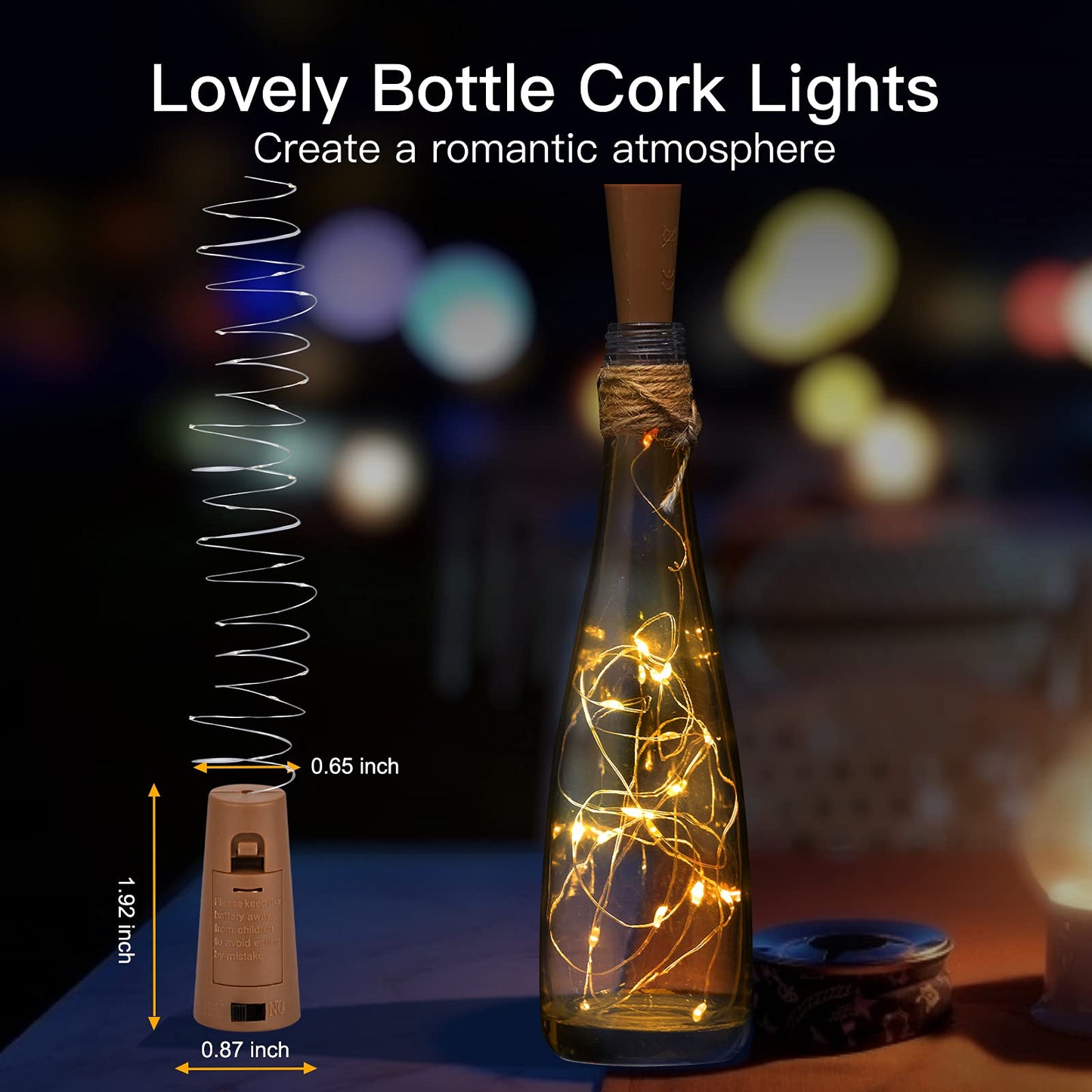 Wine Bottle Lights with Cork, 10 Pack 20 LED Waterproof Battery Operated Cork Lights, Silver Wire Mini Fairy Lights for Liquor Bottles DIY Party Bar Christmas Wedding Décor