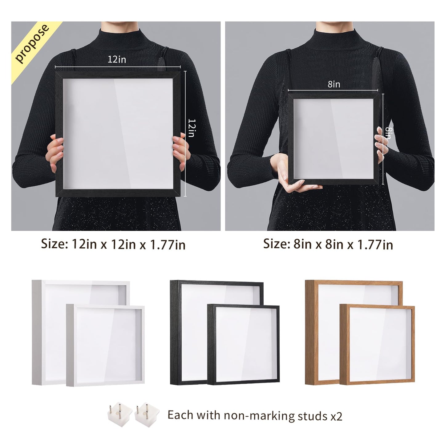 Travel Adventure Challenge Archive Shadow Box Picture Frame with Slot,8x8In Travel Ticket Card Memory Box for Keepsake Box, Top Loading Shadow Box Display Case Travel Decor Gift (Black,8x8)