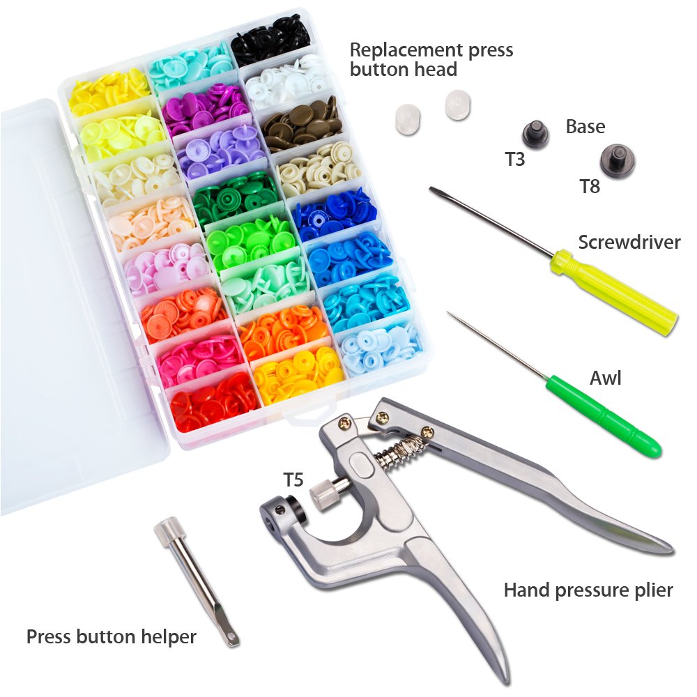 Snaps and Snap Pliers Set, 360 Sets T5 Plastic Buttons for Sewing and Crafting